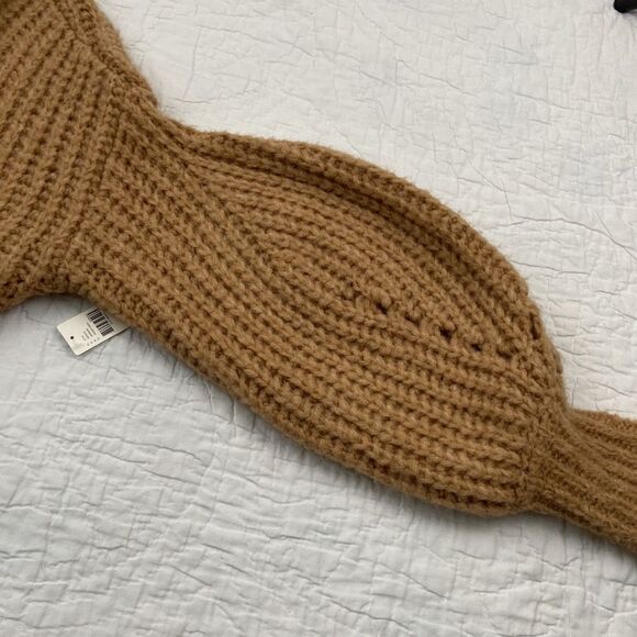 NWT Anthropologie Chunky Knit Cropped Tan Plush Sweater size Small - Picture 7 of 12